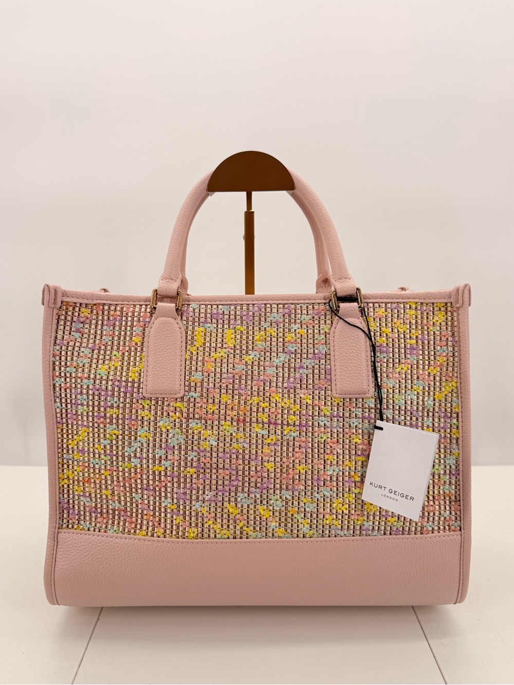 KURT GEIGER LONDON Chiswick Top Handle Tote Bag Pastel Pink Woven - Picture 3 of 10